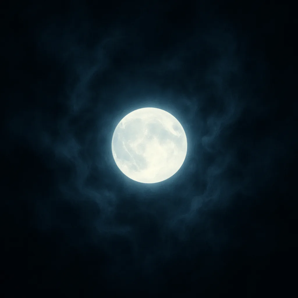 Luminous Moon Encircled by Tendrils of Fog