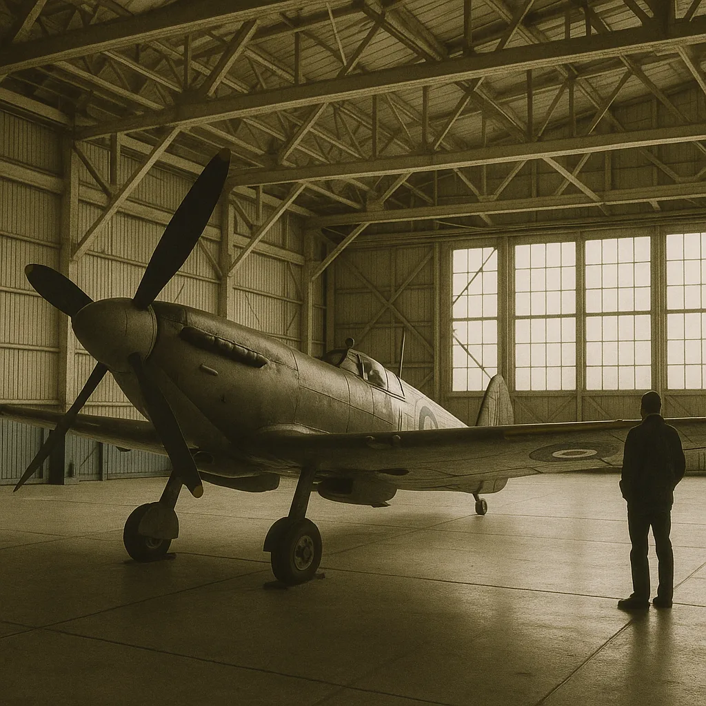 Vintage Fighter Aircraft Displayed Inside a Hangar