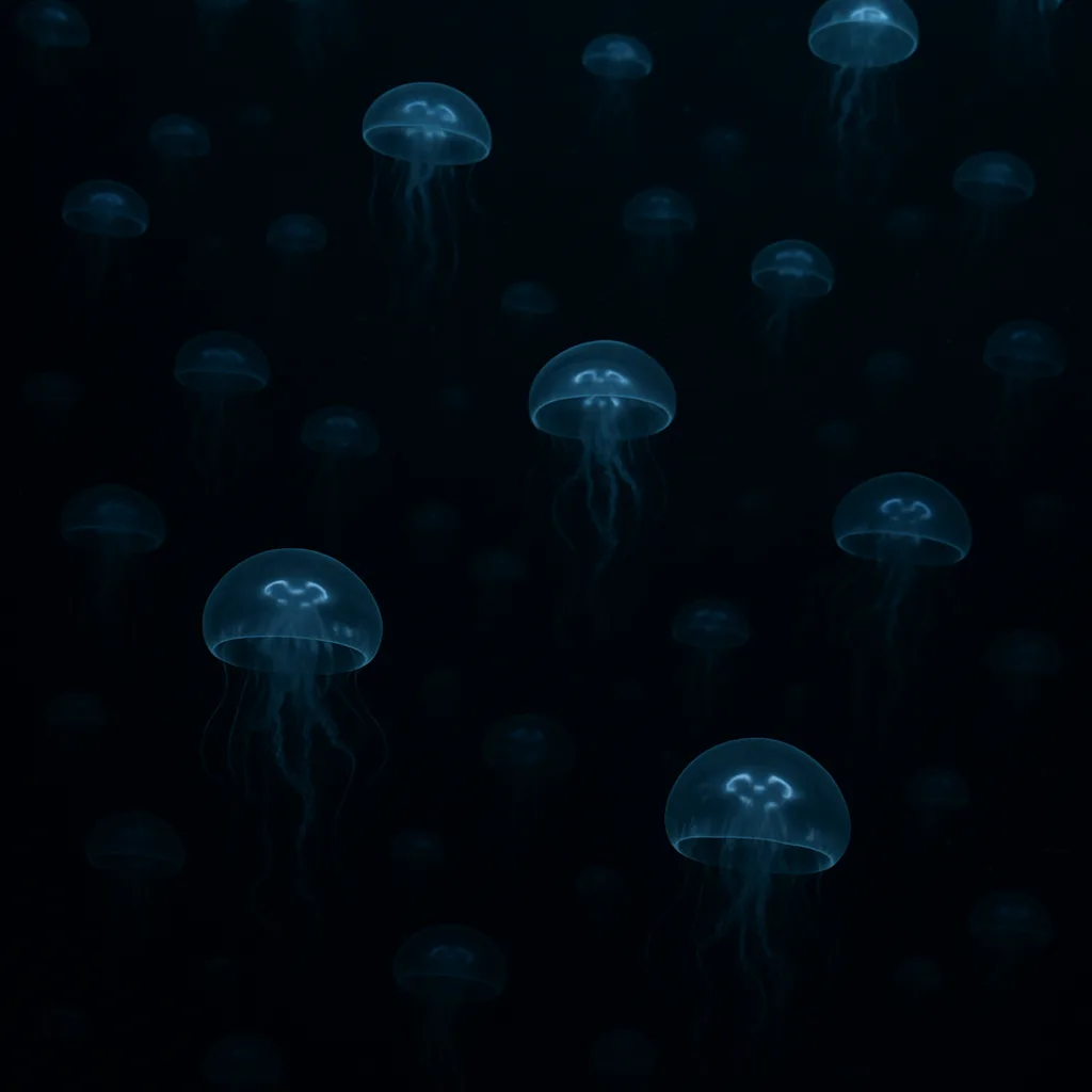 Myriad Bioluminescent Jellyfish Drift
