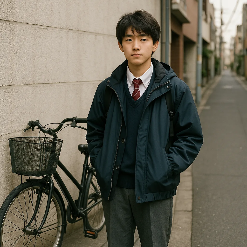 Person Wearing School Uniform and a Jacket Stands