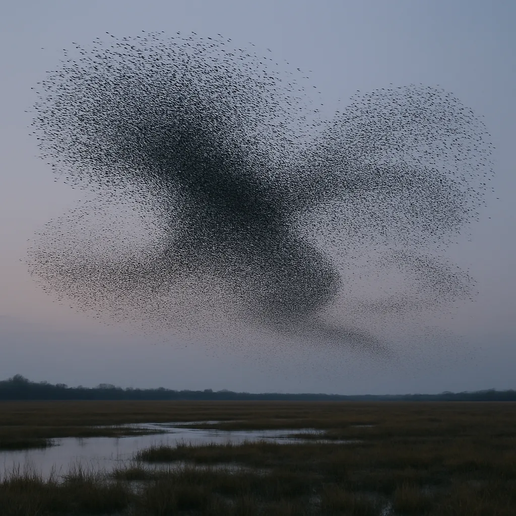 Vast Flock of Countless Starlings Creates