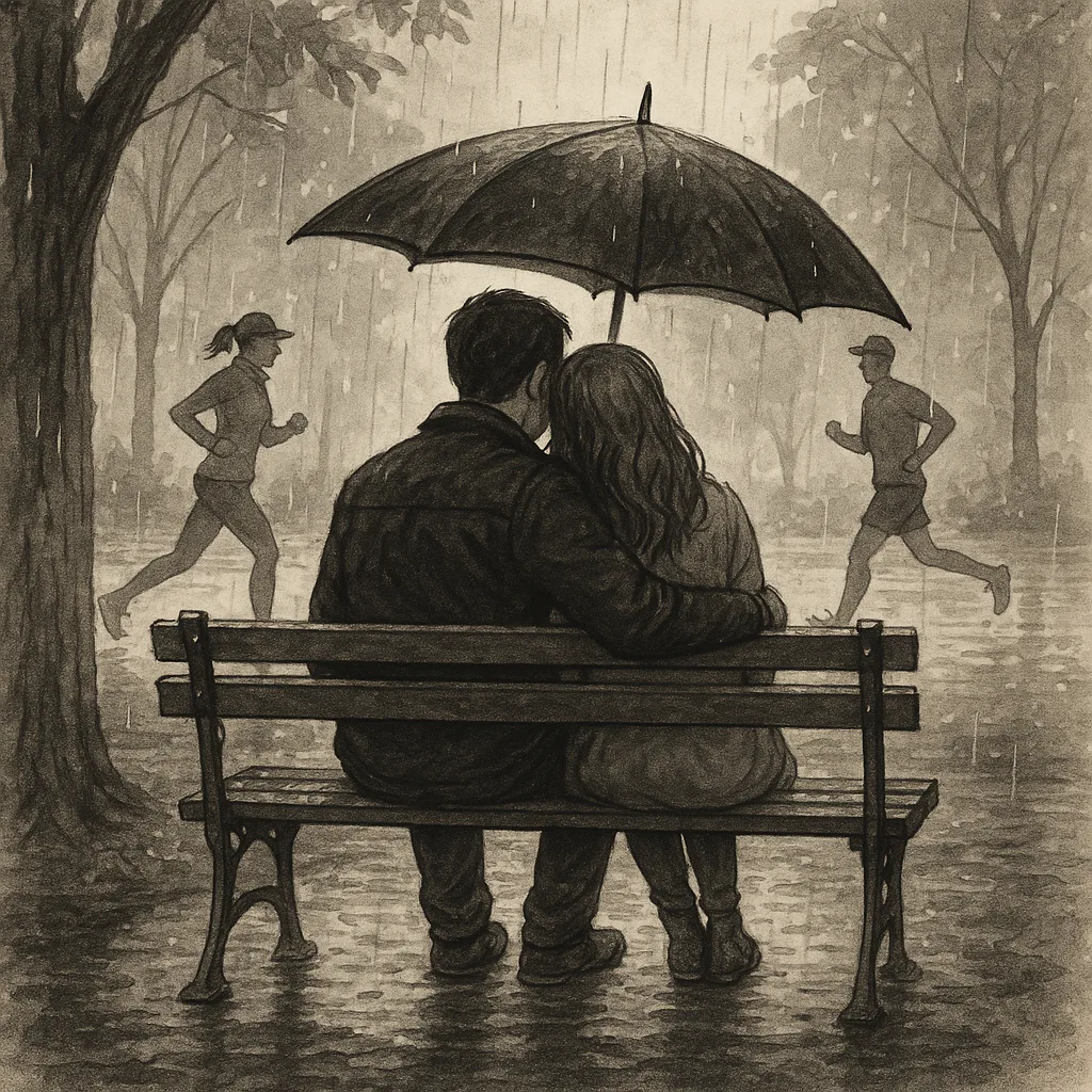 Couple Sits on a Park Bench