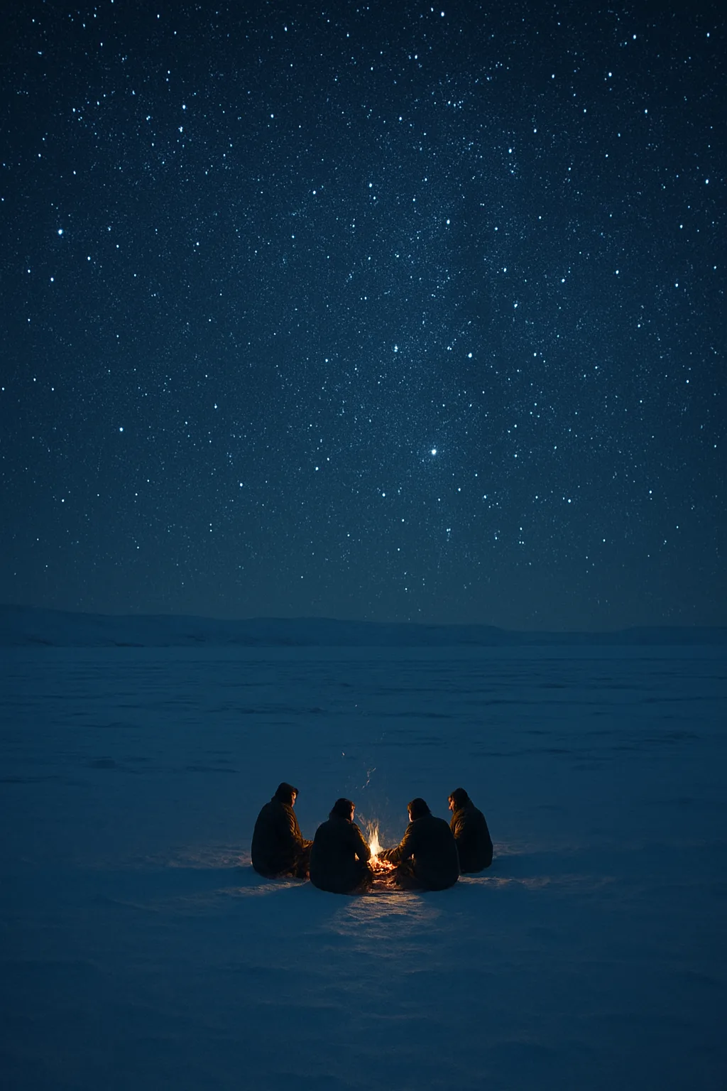 Small Group of Distant Figures Huddles