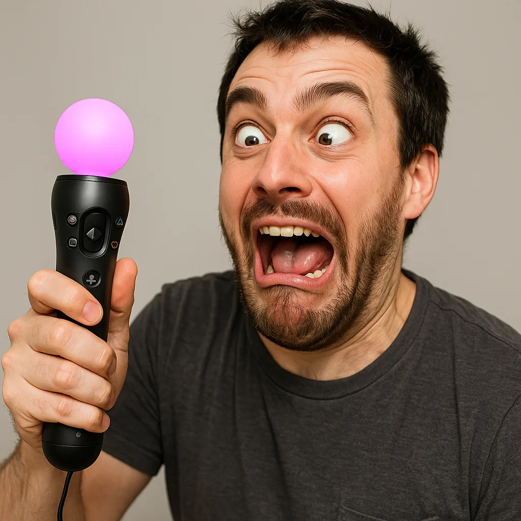 Man with a PlayStation Move Controller in His Hand