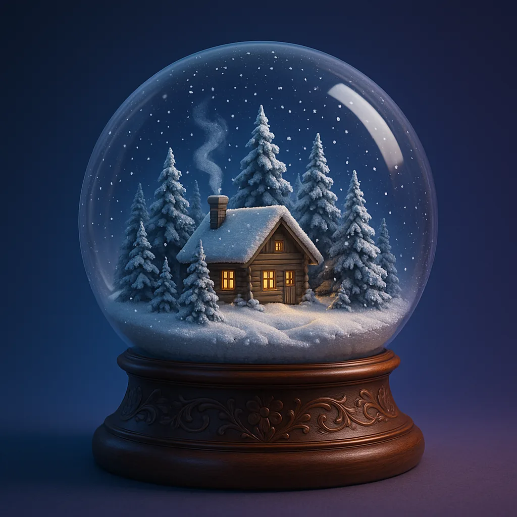 Detailed 3D-rendered Image of a Crystal Snow Globe