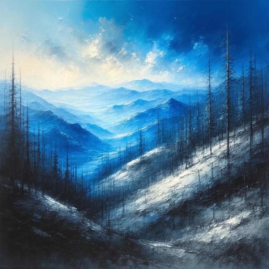 Monochrome Tempera Hills Beneath Vibrant Blue Sky