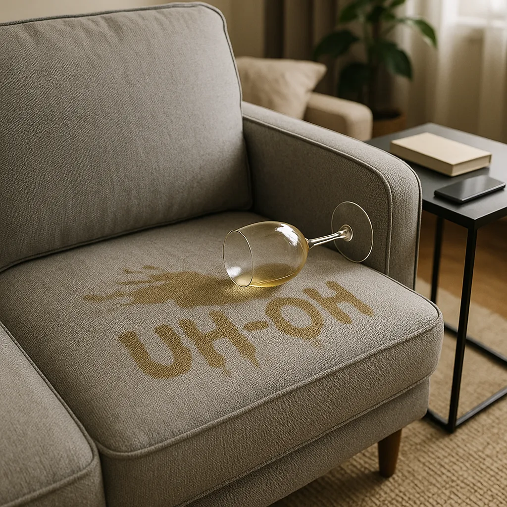 Living Room Setup Showcases a Gray Fabric Armchair