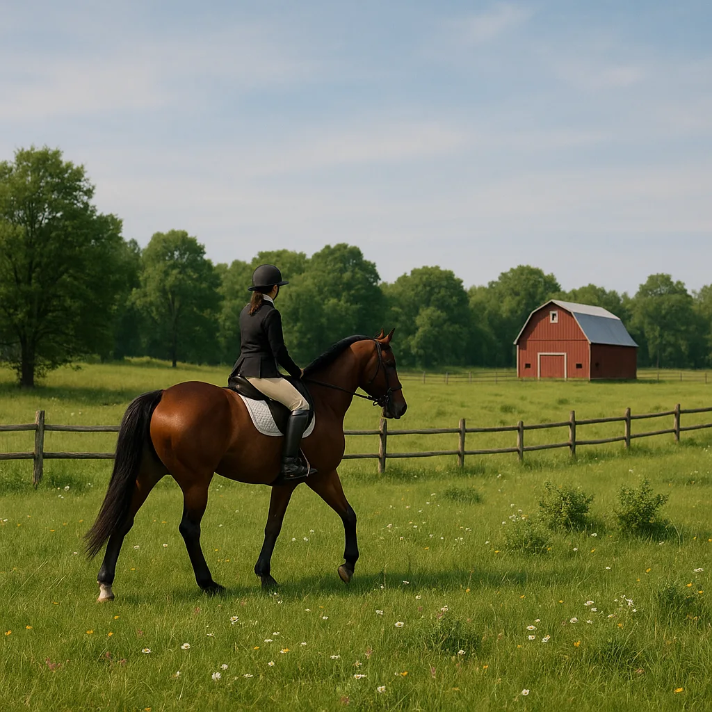 Bay Horse Carrying a Rider Stands in the Heart