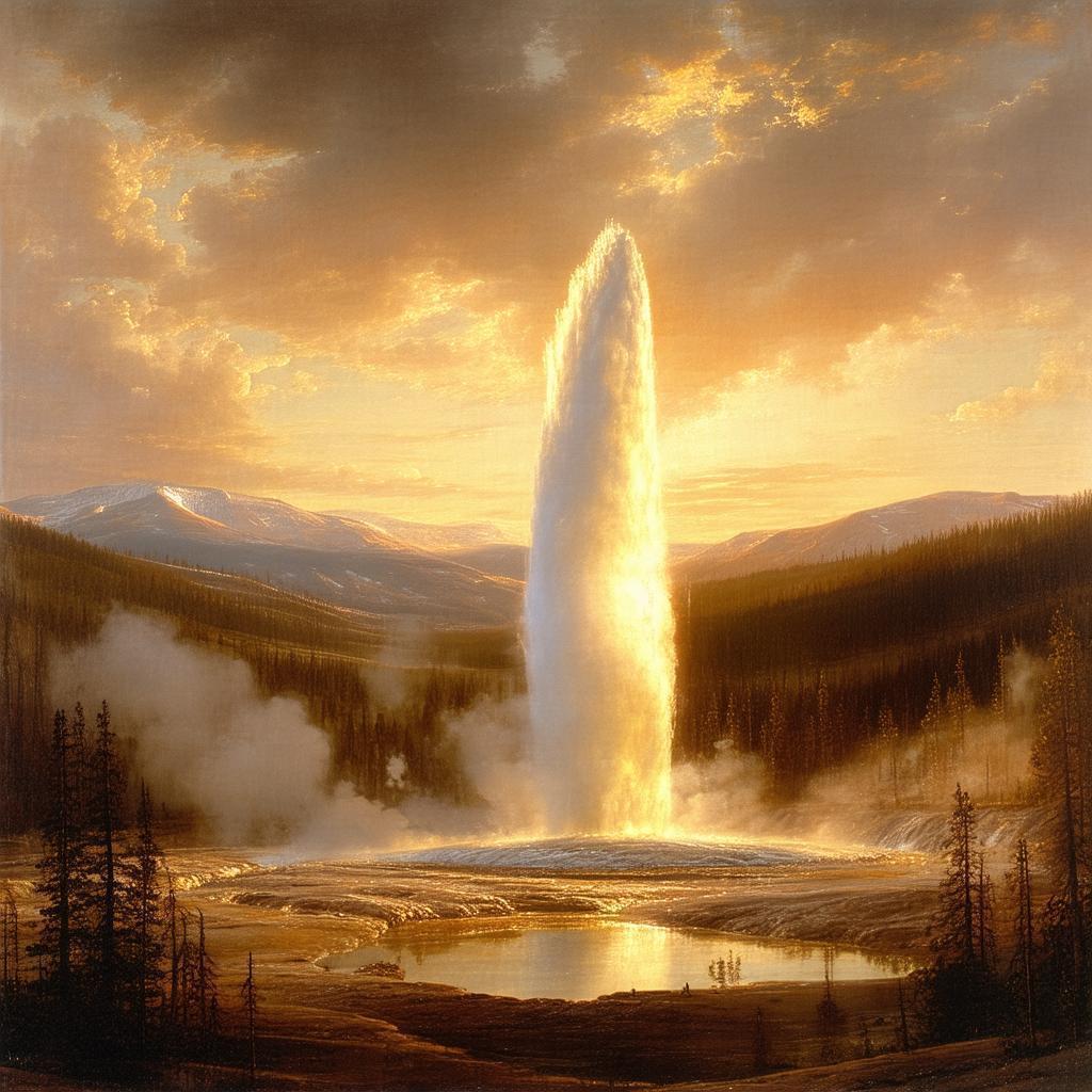Old Faithful Erupting in Renaissance Brushwork