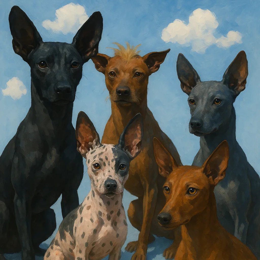 Striking Assembly of Five Uniquely Characterized Mexican Hairless Dogs—one