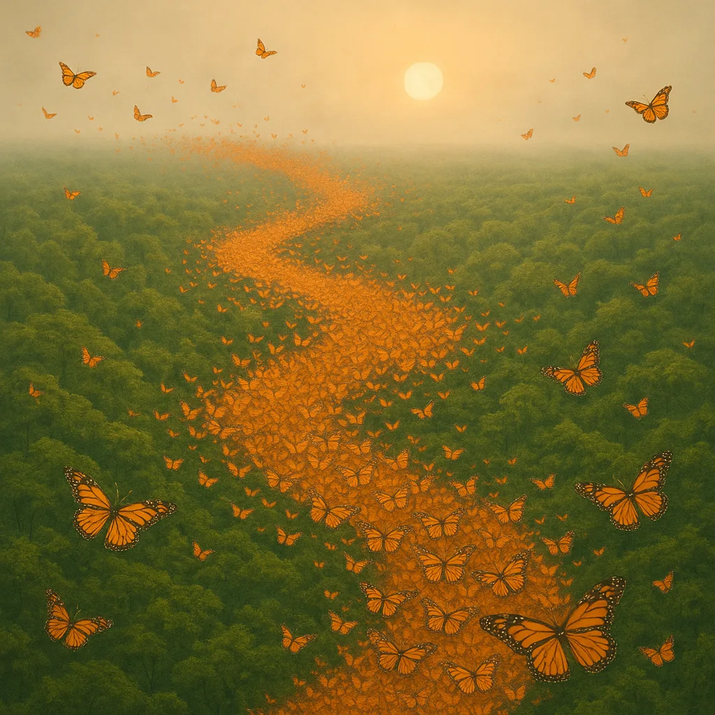 Thousands of Migrating Butterflies Create a Shimmering Orange River