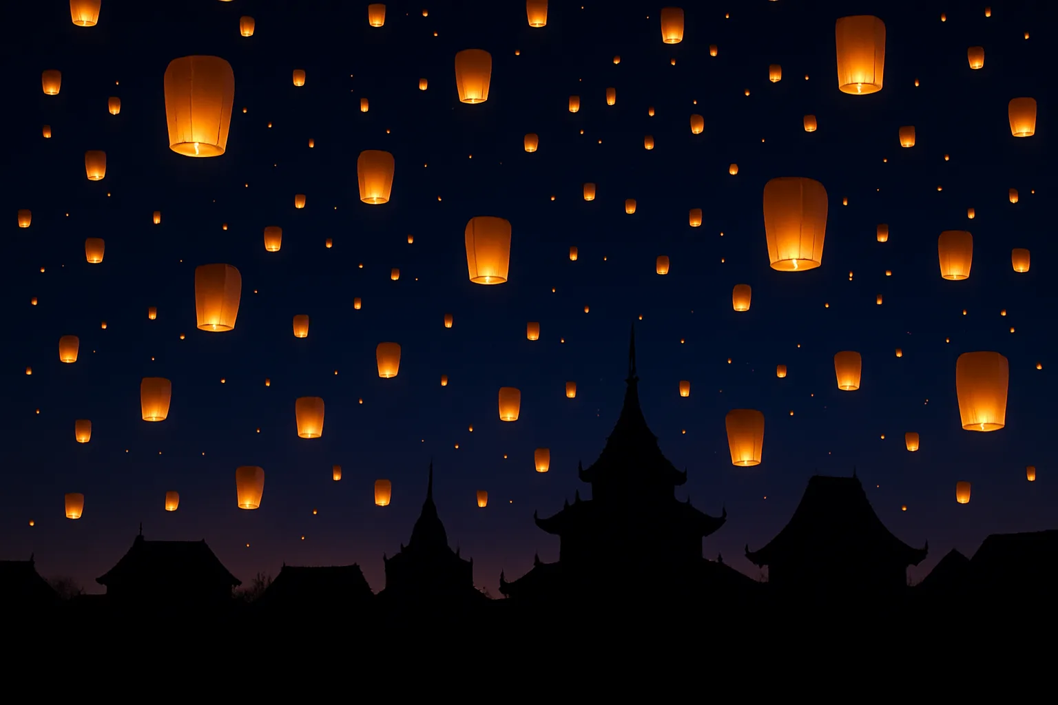 Countless Glowing Paper Lanterns Drift Slowly Upwards