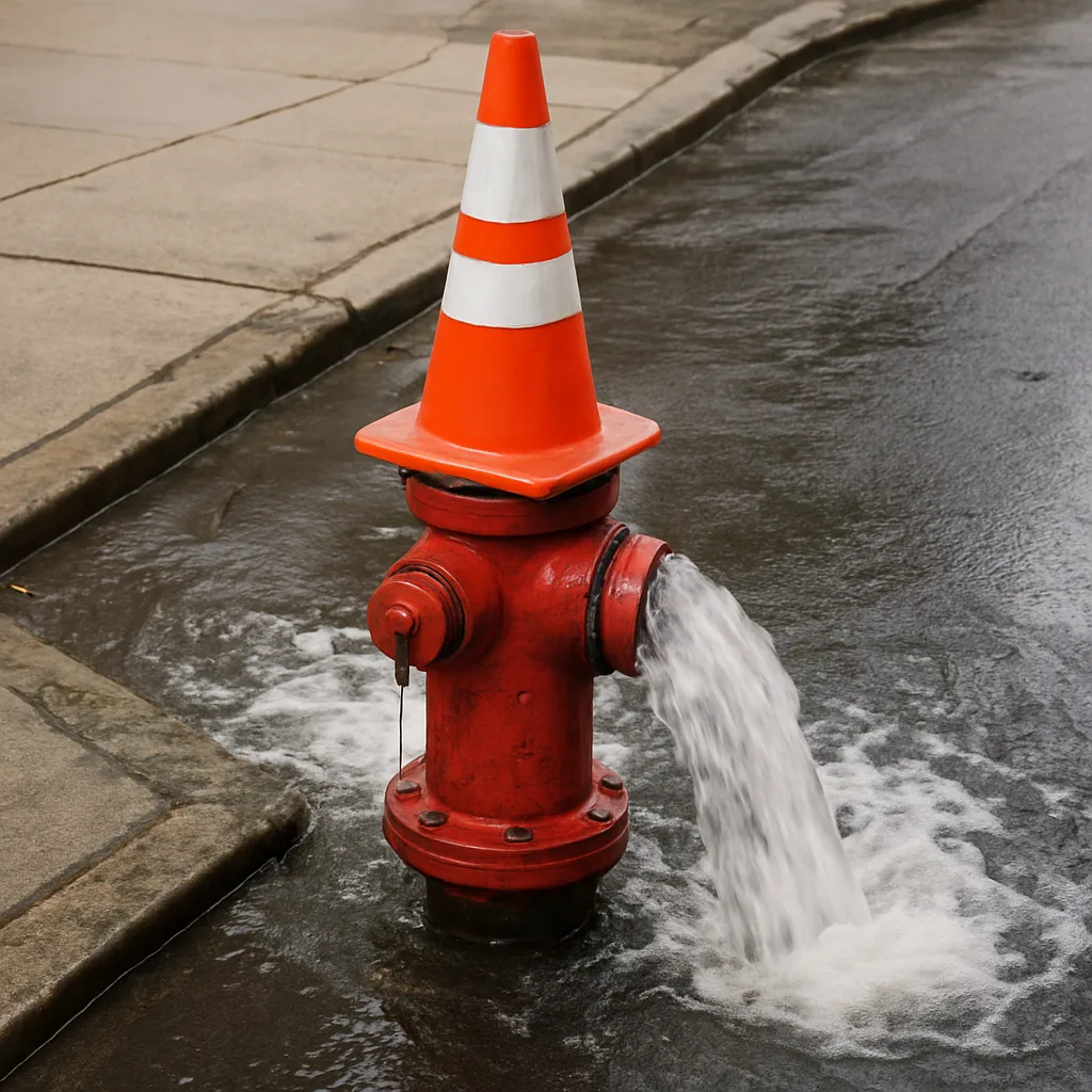 Street Fire Hydrant Leaking Water Onto the Sidewalk and Road
