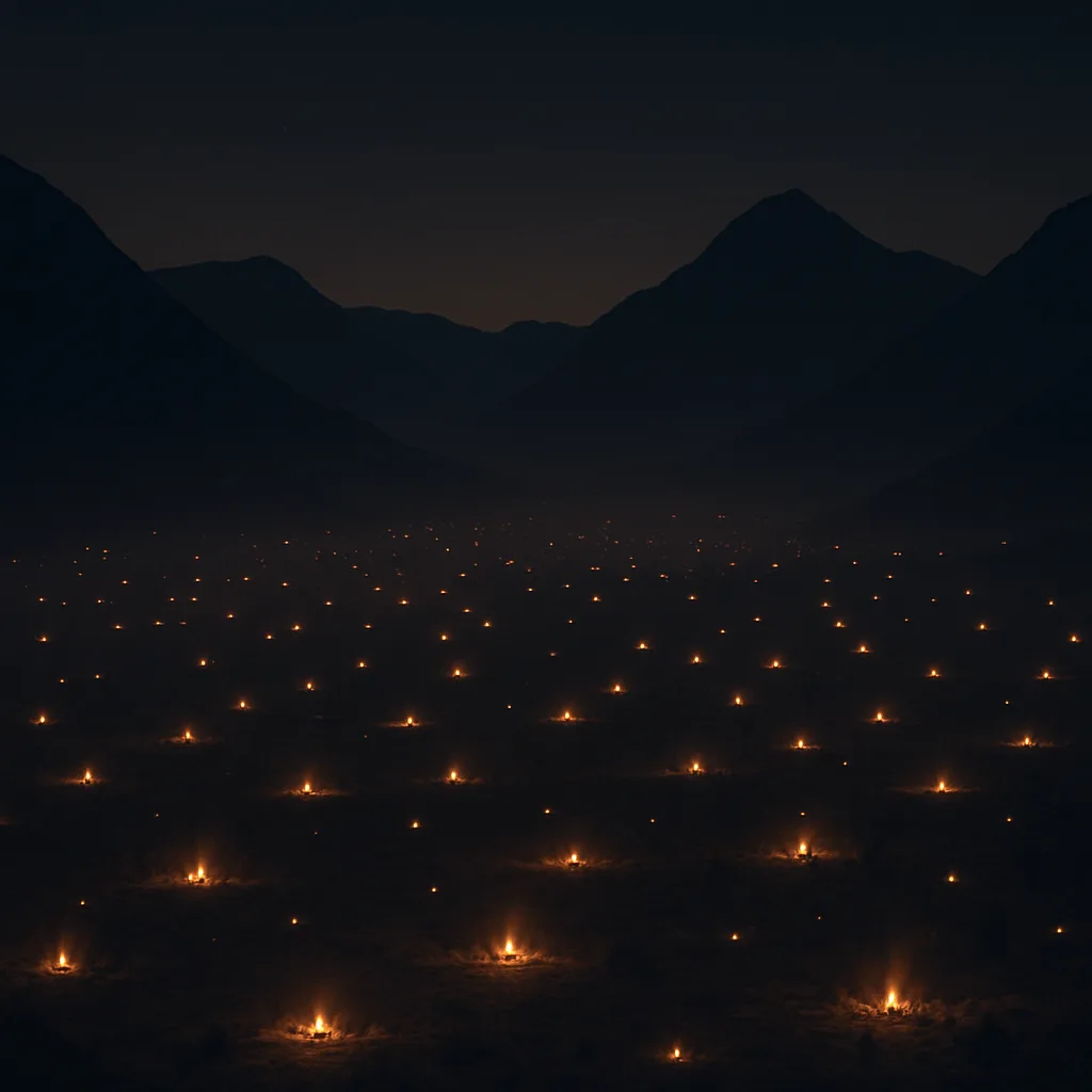 Innumerable Distant Campfires Flicker Like Scattered Stars Across a Vast