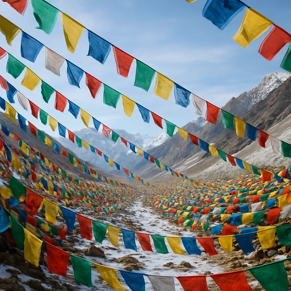 Thousands of Vibrant Prayer Flags Flutter in the Wind
