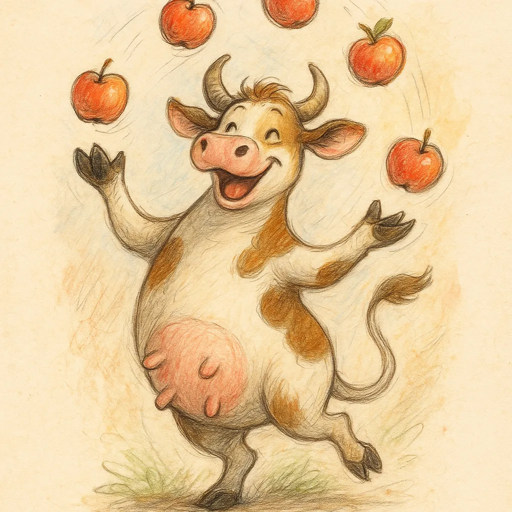 Playful and Vibrant Illustration of a Happy Cow Cheerfully