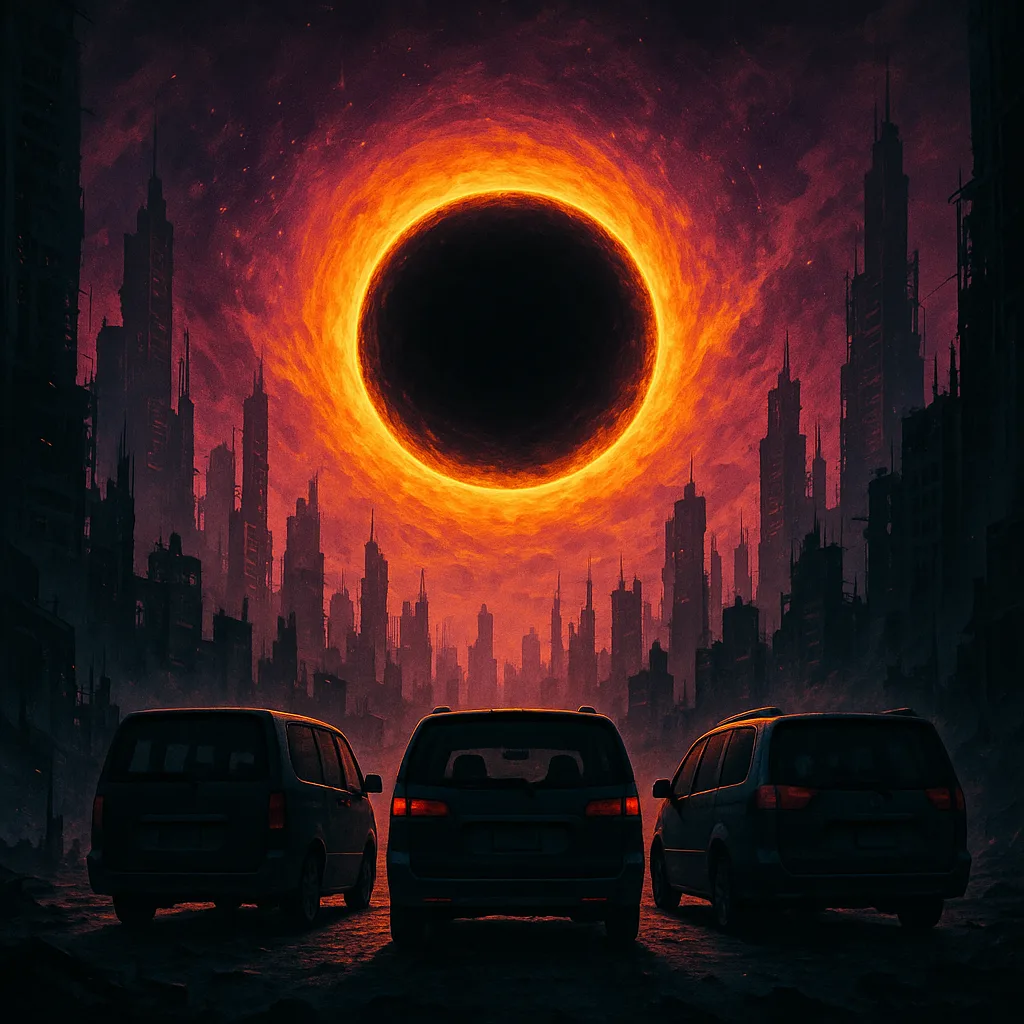 Three Diverse Minivans Are Silhouetted by a Vibrant