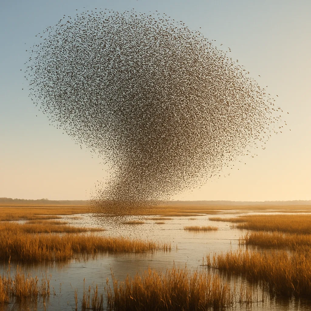 Massive Flock of Countless Tiny Birds Wheels