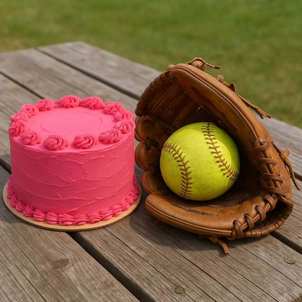 Depict a Setting with a Vibrant Pink Frosted Cake
