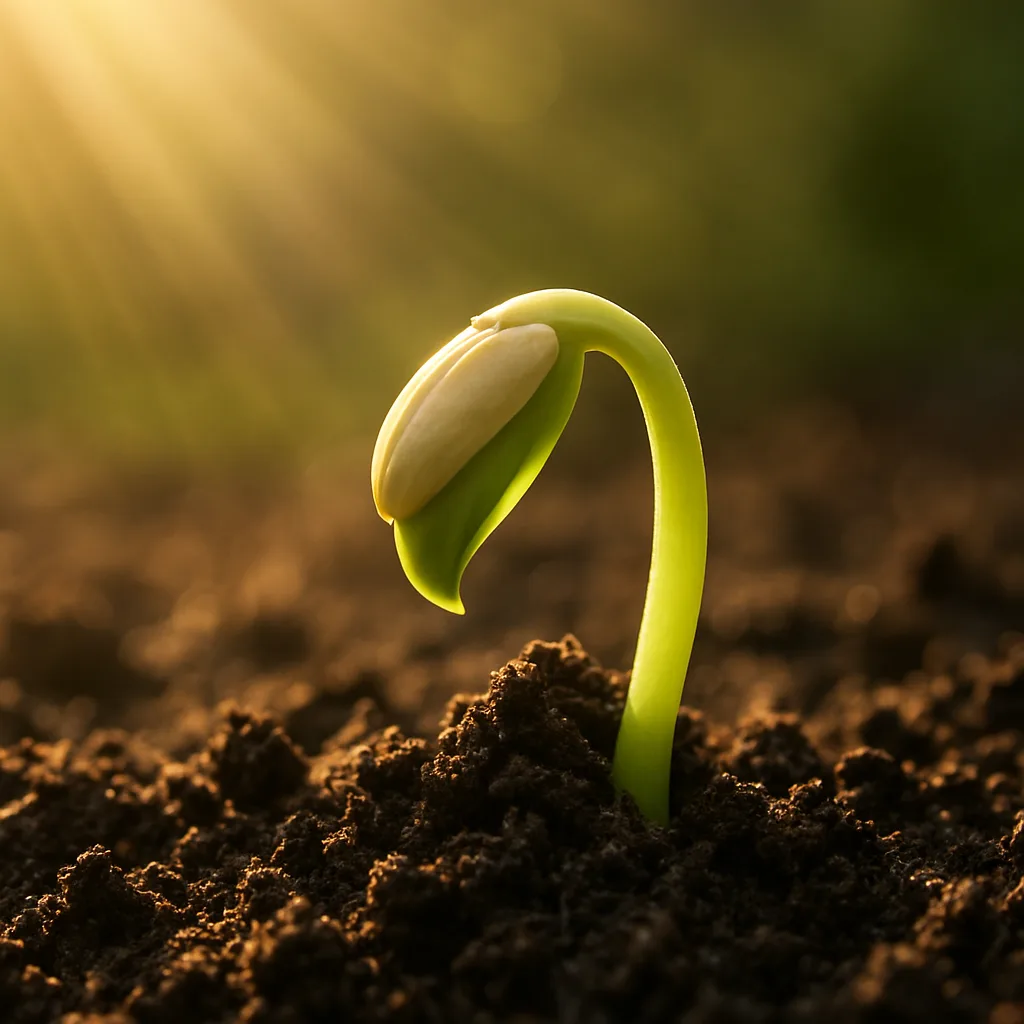 Seed Breaking Through the Soil at the Start of Germination