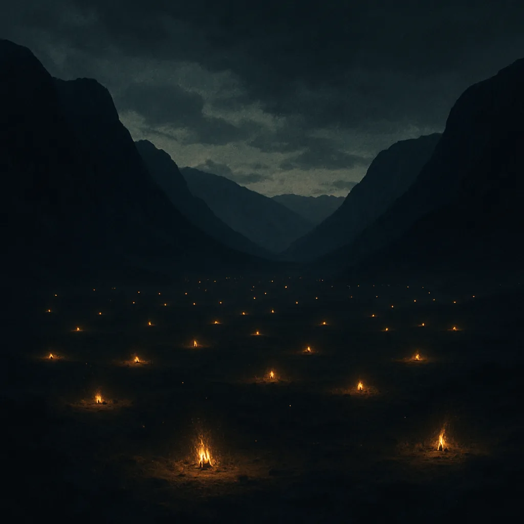Numerous Distant Campfires Twinkle Like Fallen Stars Across a Vast