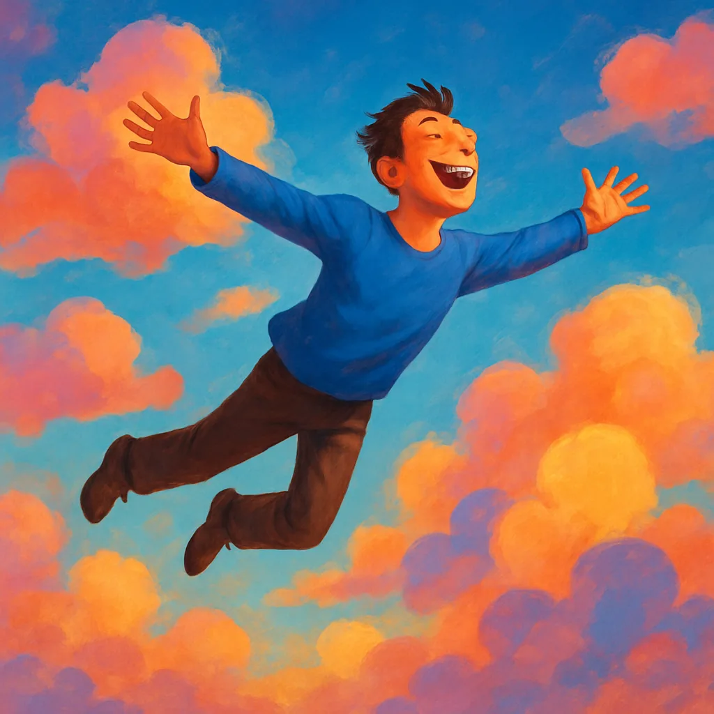 Joyful Man Is Gliding Through the Air