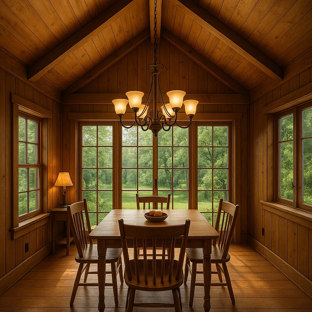 Cozy Wooden Dining Room with a High
