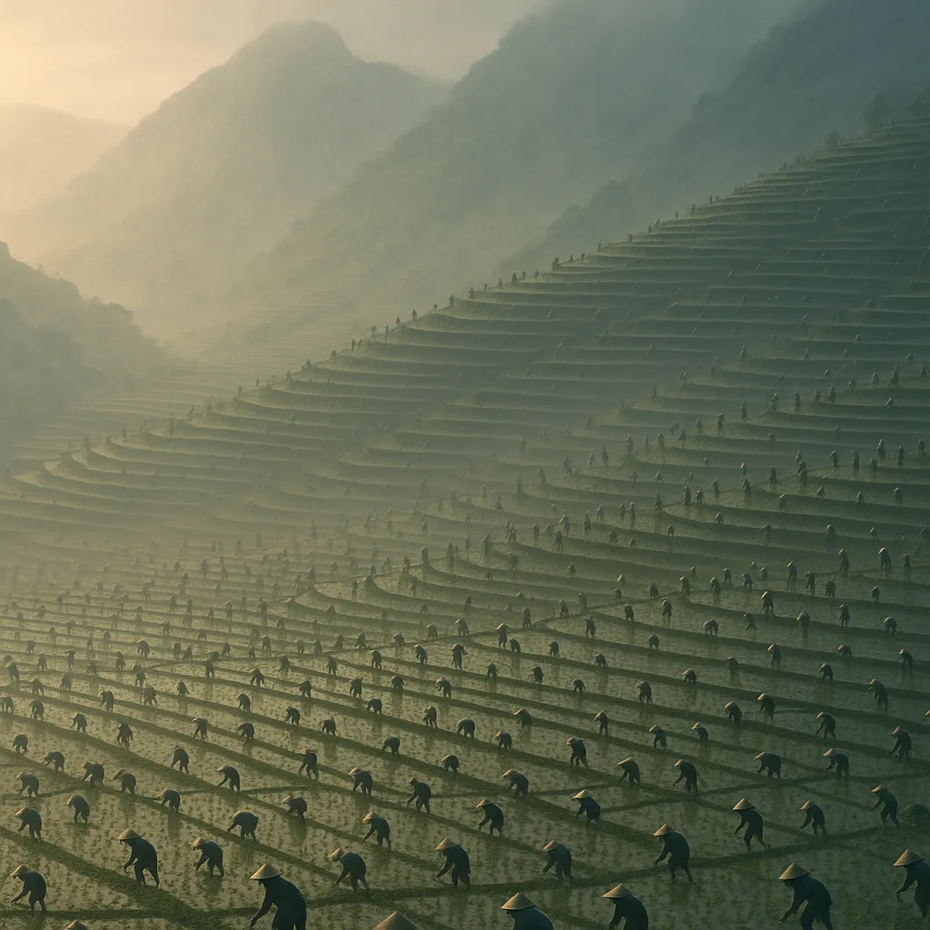 Countless Distant Figures Toil in Unison
