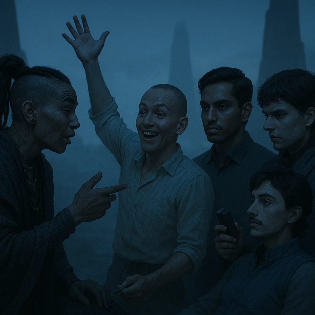Six Diverse Figures Are Captured Mid-interaction