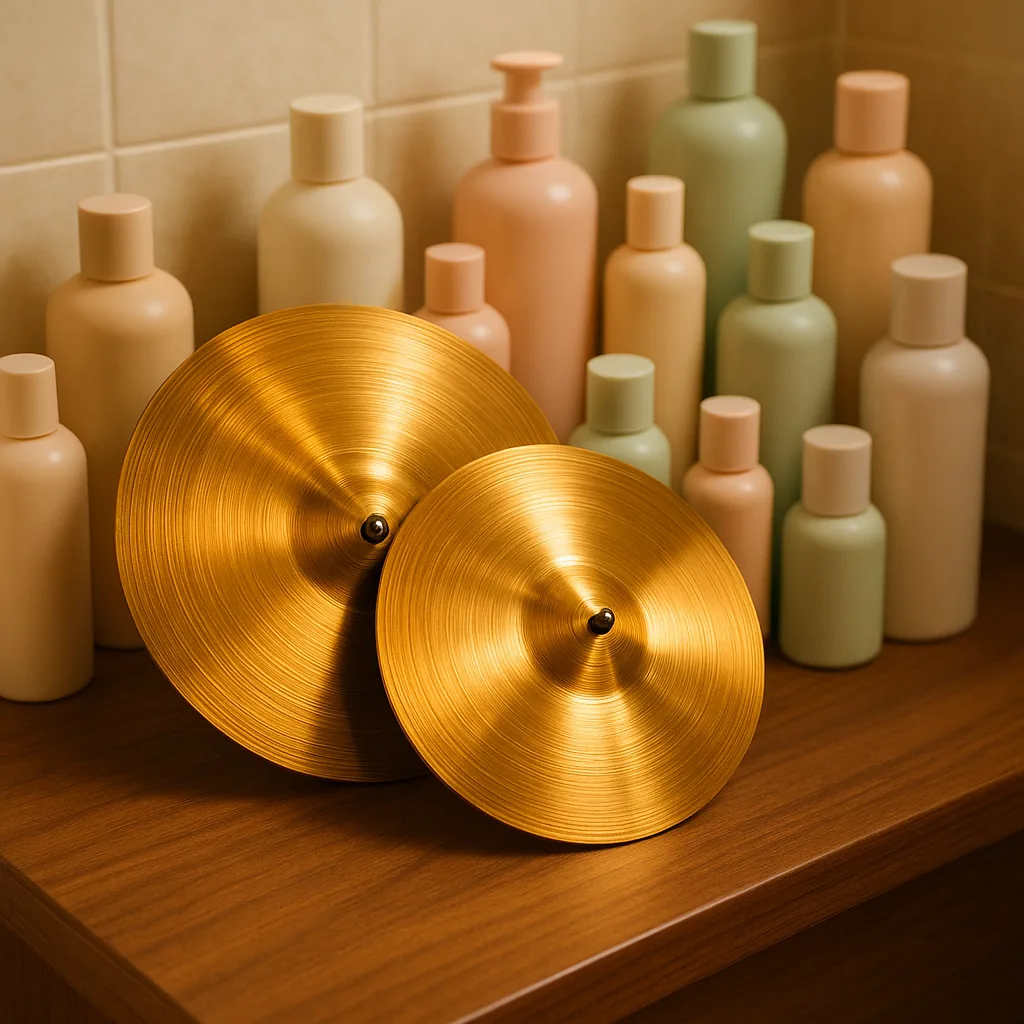 On a Bathroom Counter Adorned with Smooth Walnut Wood