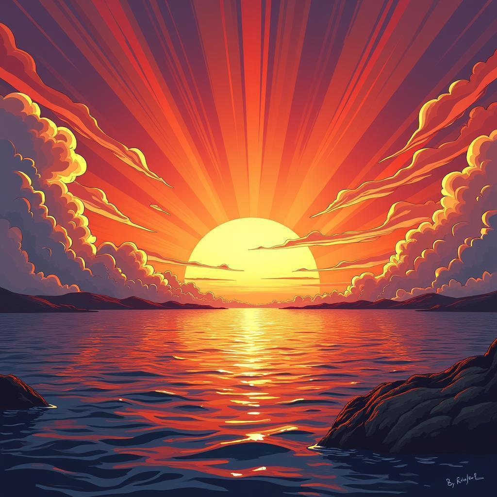 Iconic Manga Sunset With Dramatic Rays