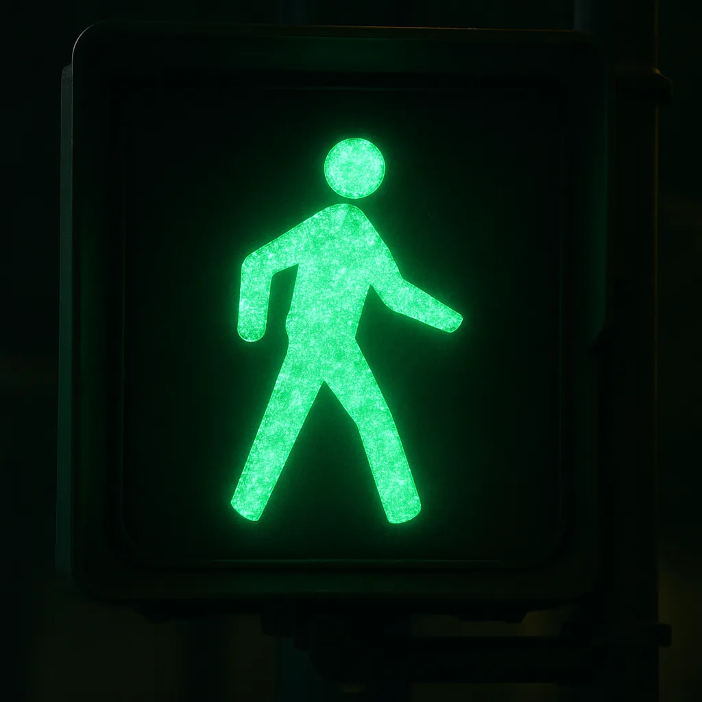 Pedestrian Crossing Signal That Emits a Bright Green Glow