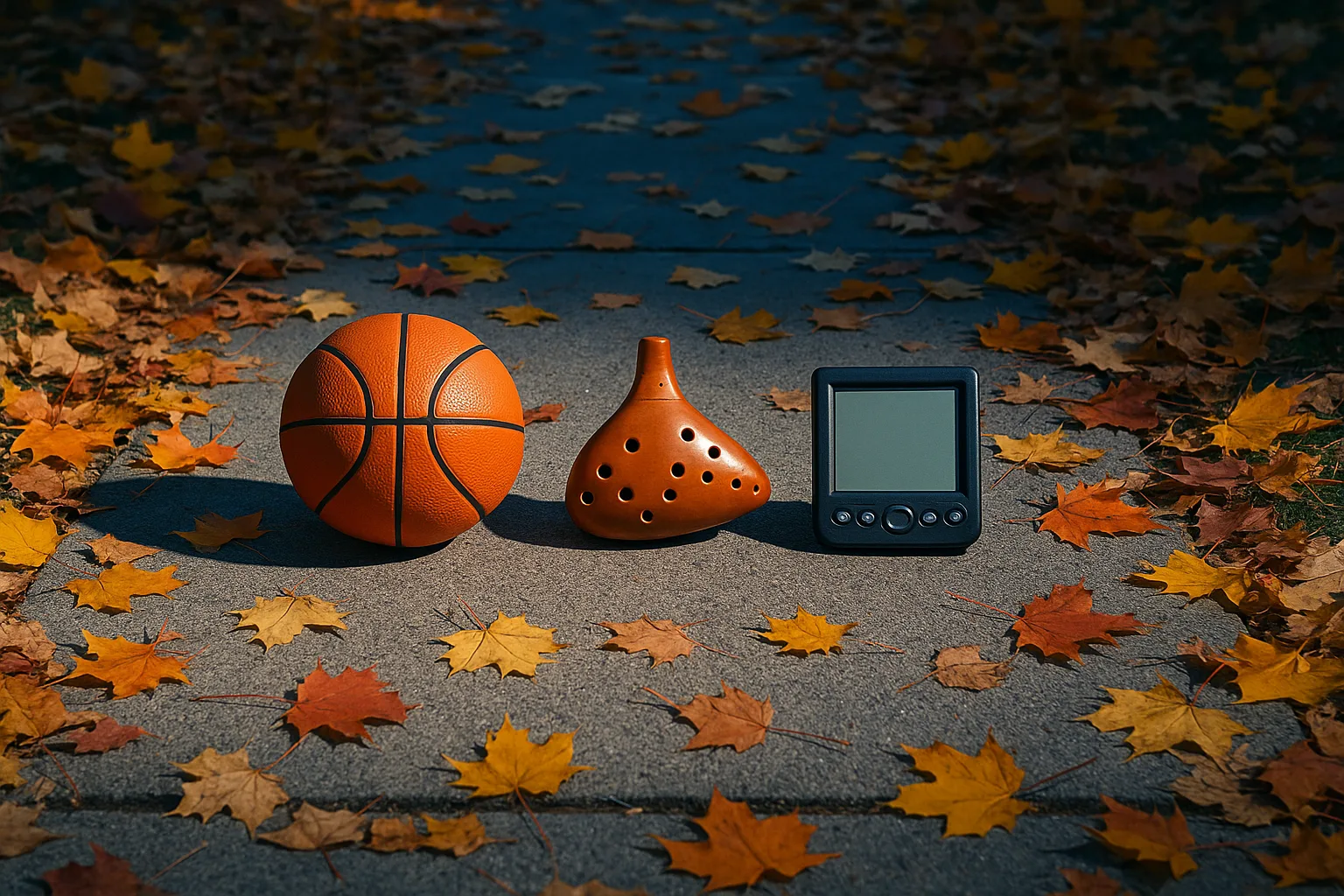 On Autumnal Sidewalks Covered in Colorful Fallen Leaves