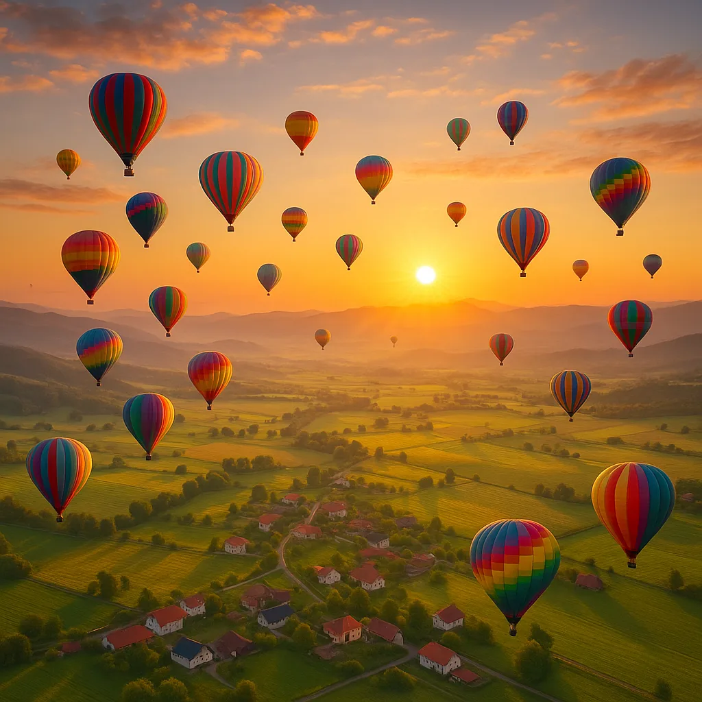 Myriad Colorful Hot Air Balloons Drift Lazily