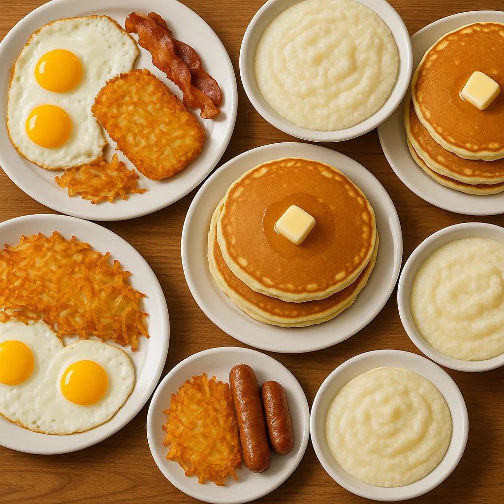 Assortment of Morning Meals Showcasing Crispy Hashbrowns