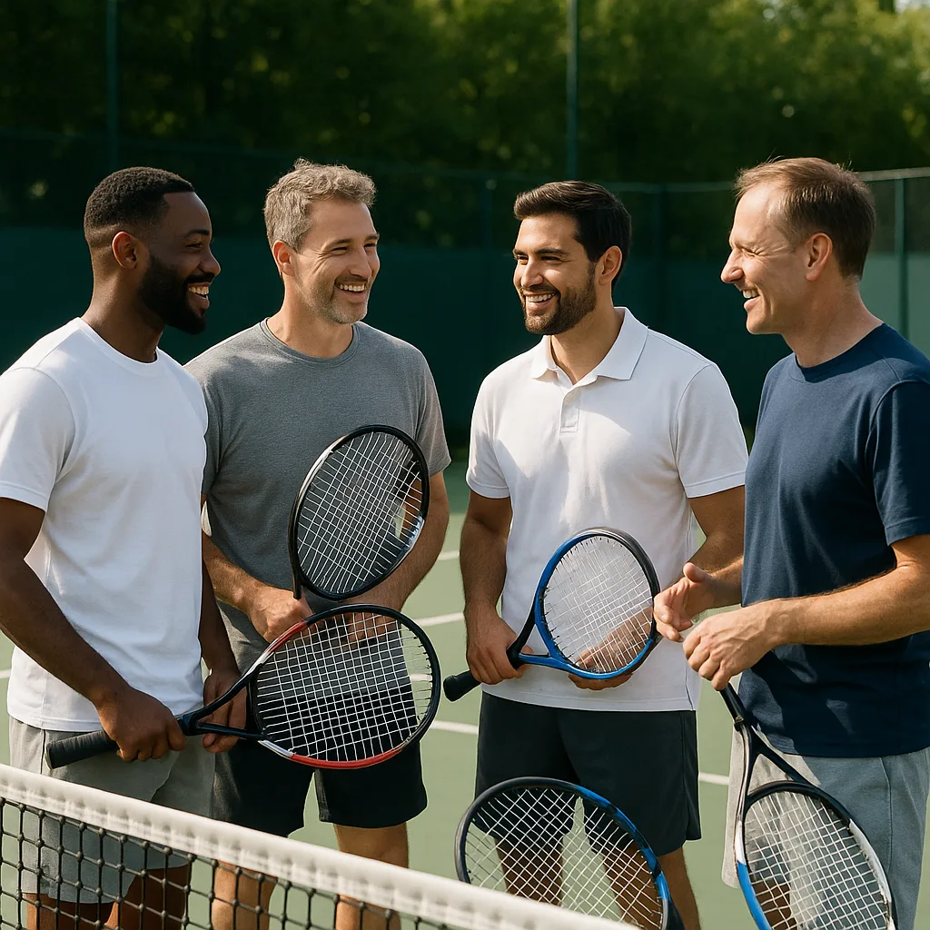 Four Men Standing at a Tennis Court Net