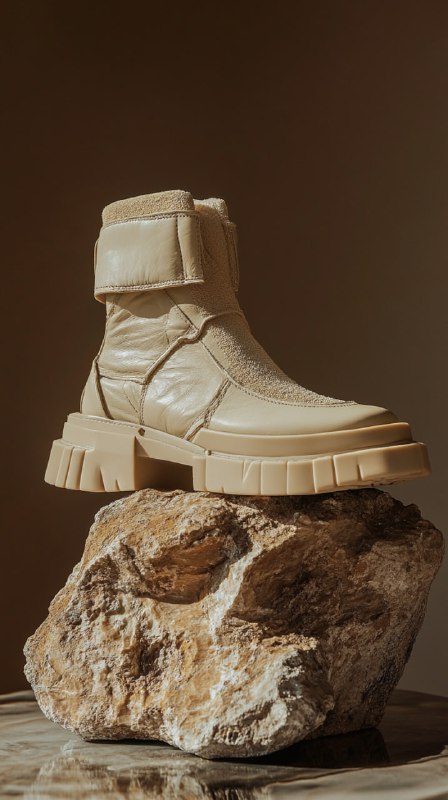 Beige Nappa Biker Boots on Marble Rock