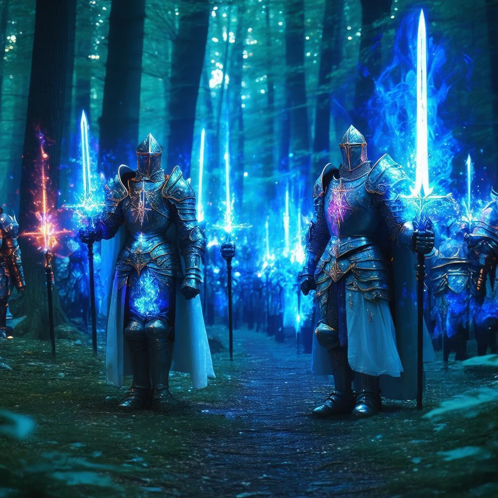 Enchanted Knights With Glowing Runes in Forest