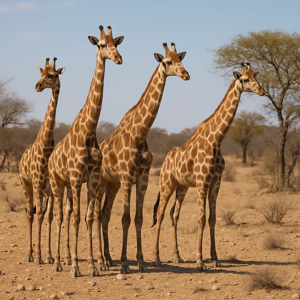 Group of Giraffes Standing in a Dry