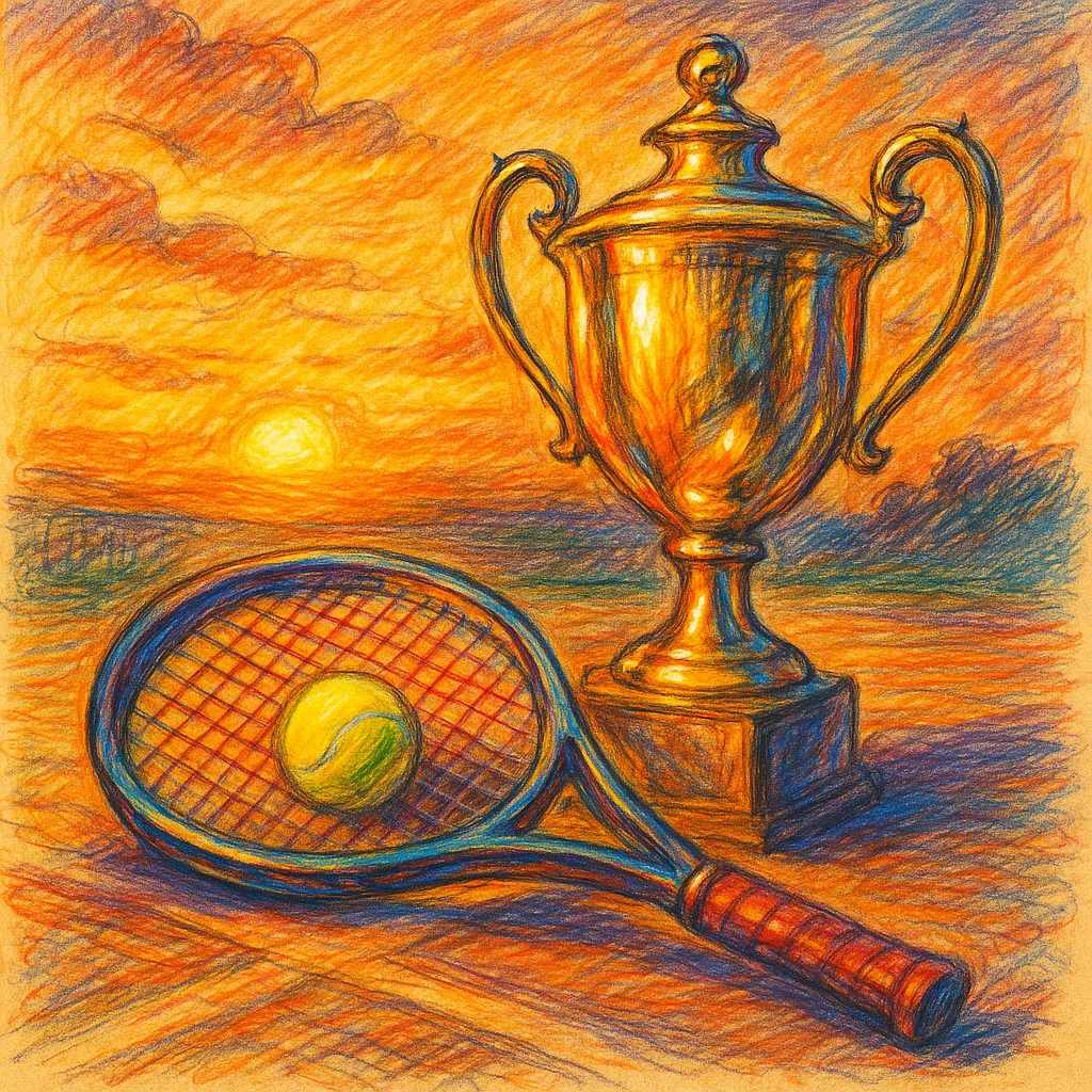 Brightly Colored Illustration of a Tennis Racket Lying Next