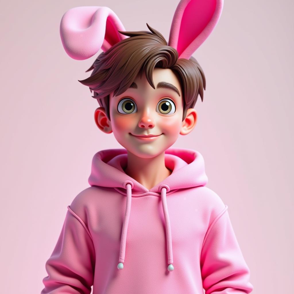Pink Bunny Ears Boy in Neon 3D