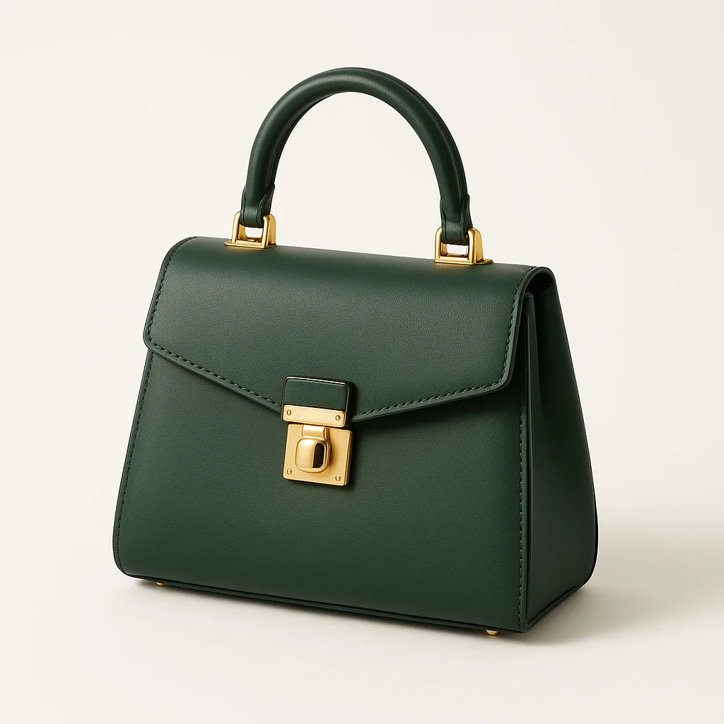 Dark Green Structured Handbag with a Top Handle