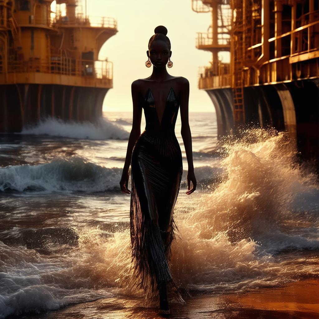 Claymation Catwalk on a Nighttime Oil Rig