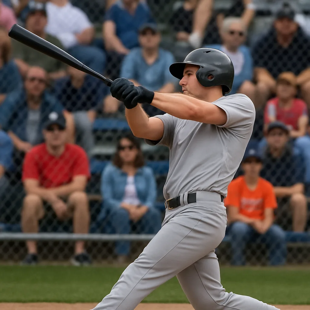 Baseball Player in a Gray Uniform Swings a Bat