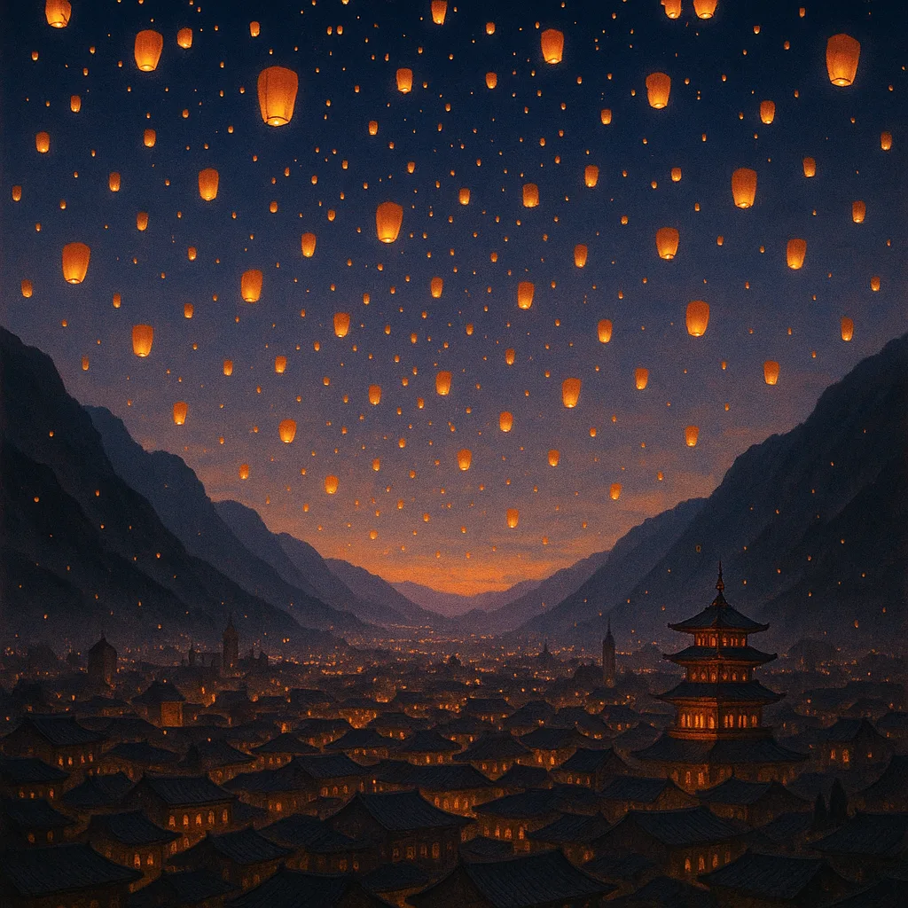Countless Shimmering Lanterns Ascend into a Twilight Sky