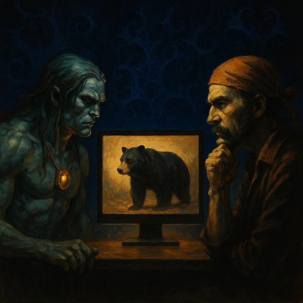 Frazetta-styled Aquatic Figure with a Glinting Amulet and a Minimalist