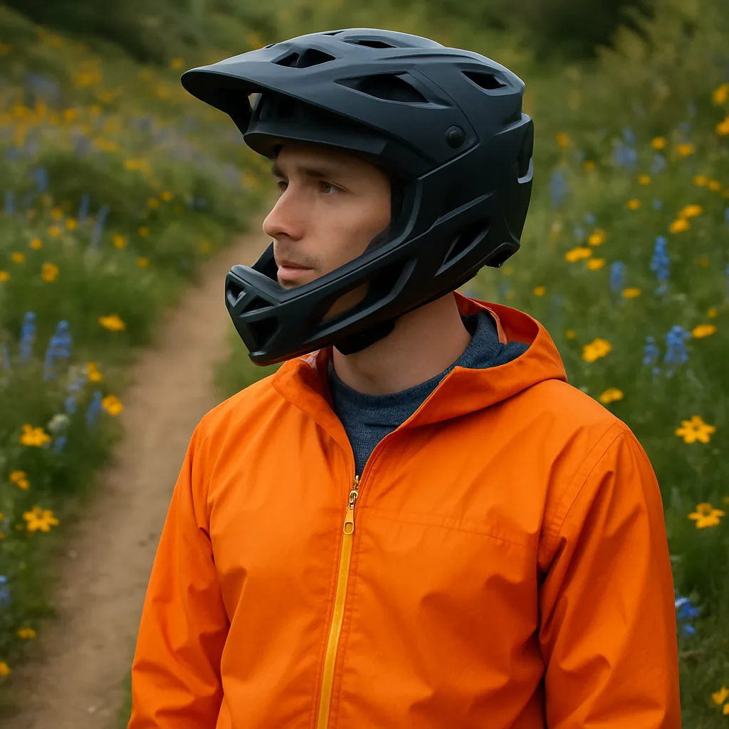 Figure Stands on a Dirt Trail Bordered by Colorful Wildflowers
