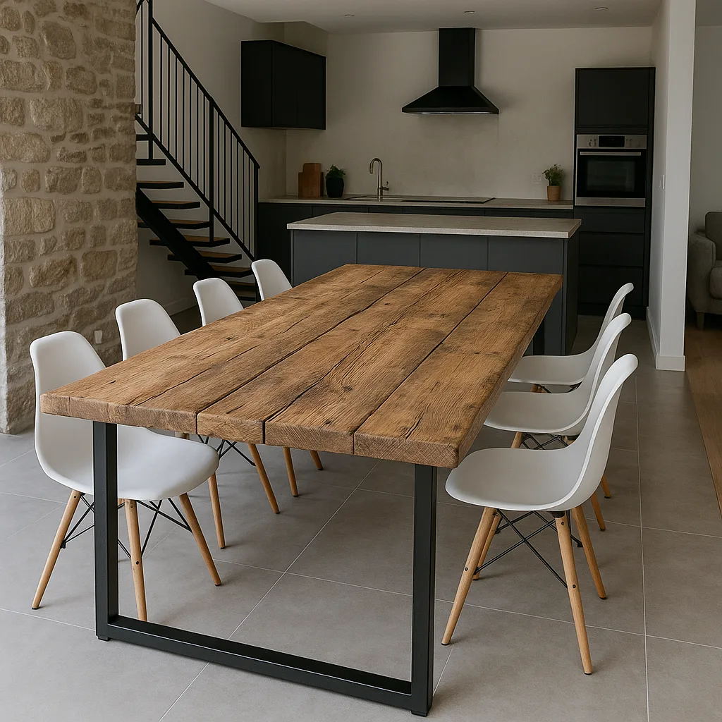 Rustic Wooden Dining Table with Metal Legs