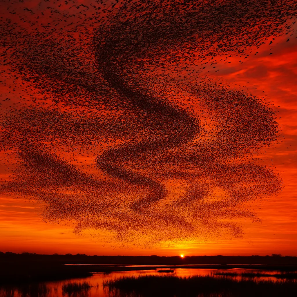 Immense Flock of Countless Birds Creates Dynamic Patterns