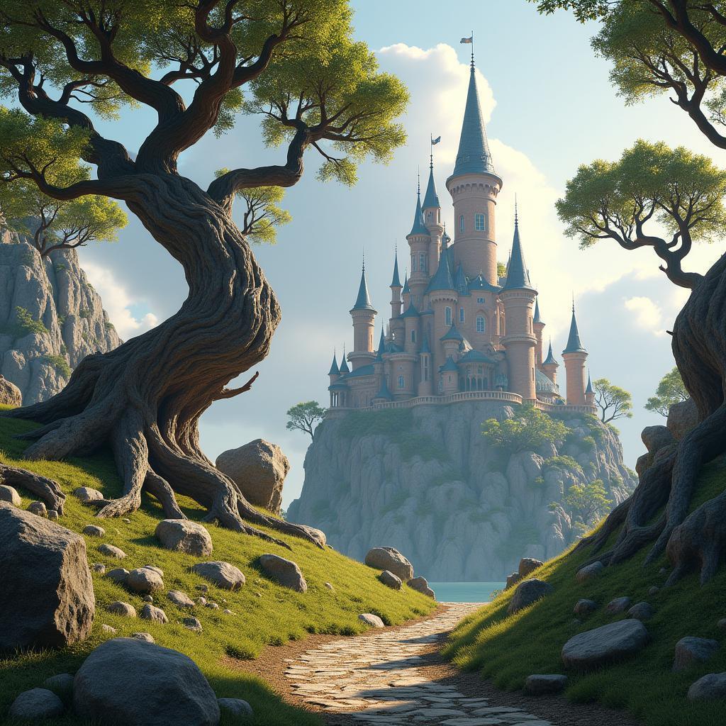 Steampunk Castles Among Gnarled Fantasy Trees